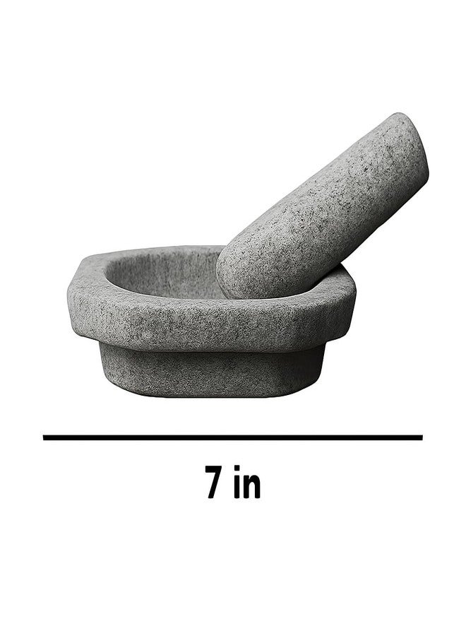 EZAHK Kalvam Stone Mortar and Pestle Set,Masher, Khalbatta, Kharal, Musal,for Kitchen, Home, Herbs and Spices (7 inch Grey) - Image 3